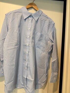 Lands' End Light Blue and White Pinstripe Dress Shirt